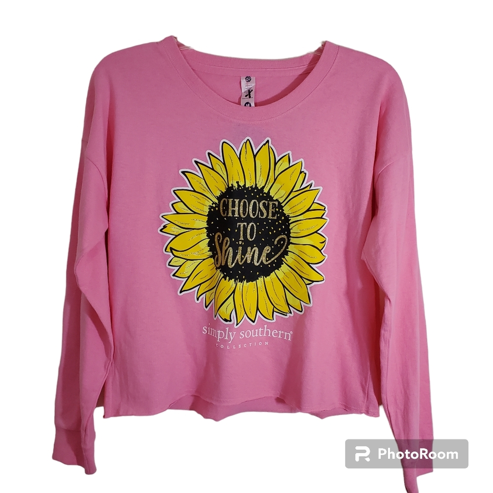 NWT Simply Southern Choose to Shine Pink Graphic Tee Sunflower Medium